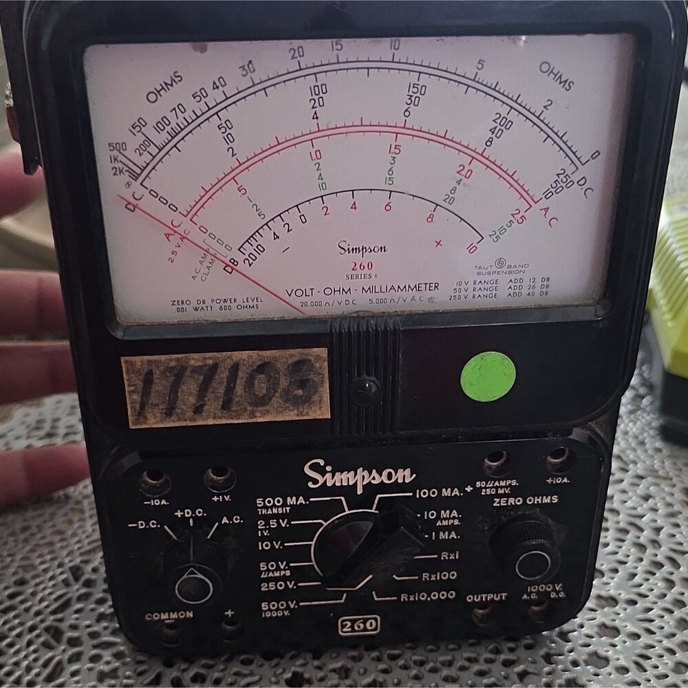 Simpson 260 Analog Handheld VOM Multimeter AC/DC V, A, Ohms 1000V Max